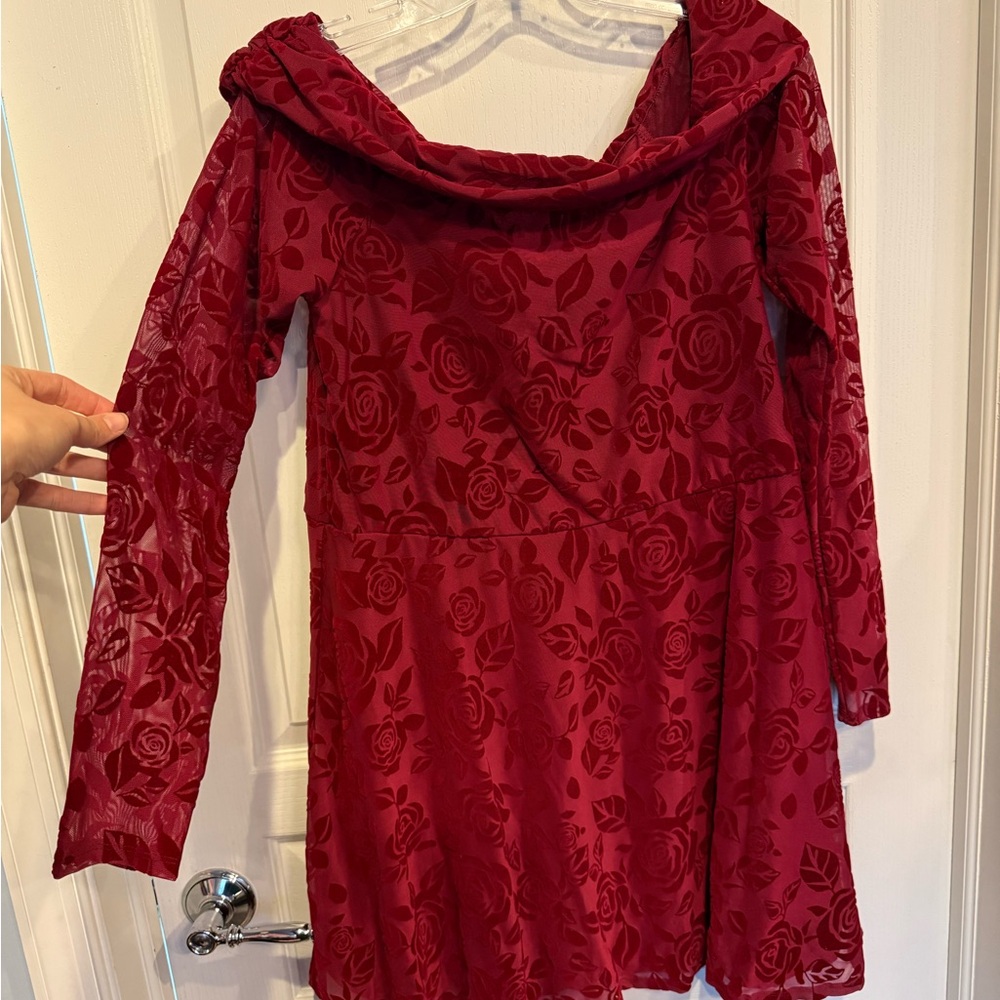 Elegant Off The Shoulder Red Floral Dress